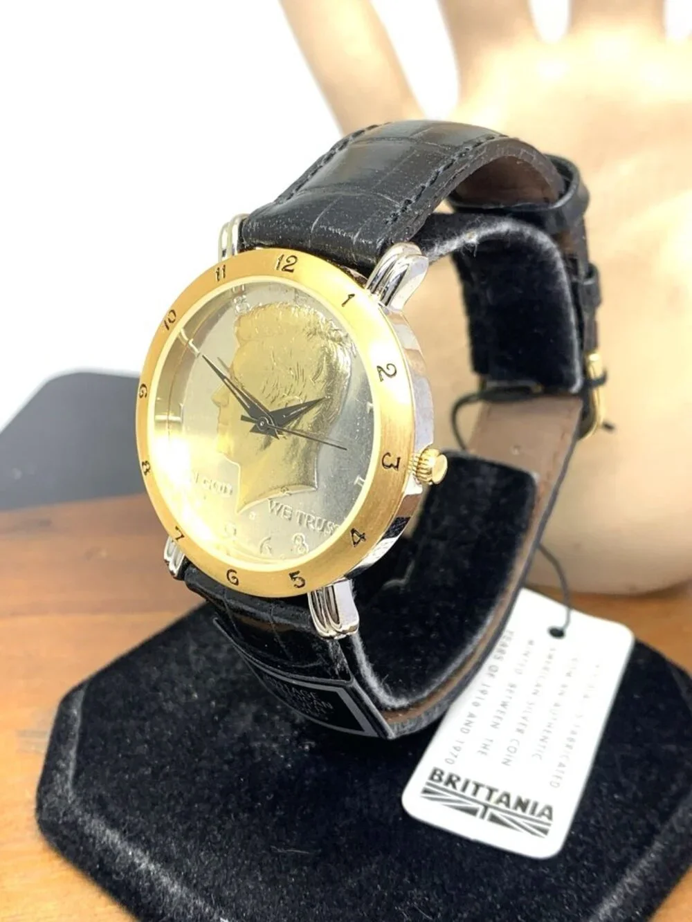 Brittania Men's Watch Vintage Liberty Kennedy USA Silver Coin Quartz Black Strap